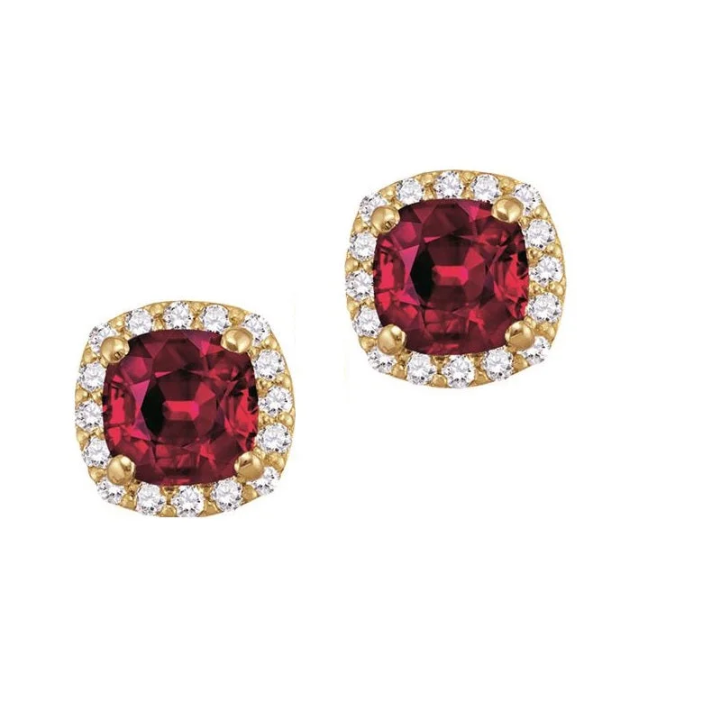 Exclusive Jewelry Sale – Sparkle For Less 5MM Cushion Ruby and White Sapphire Birthstone Halo Stud Earrings in 10KT Yellow Gold