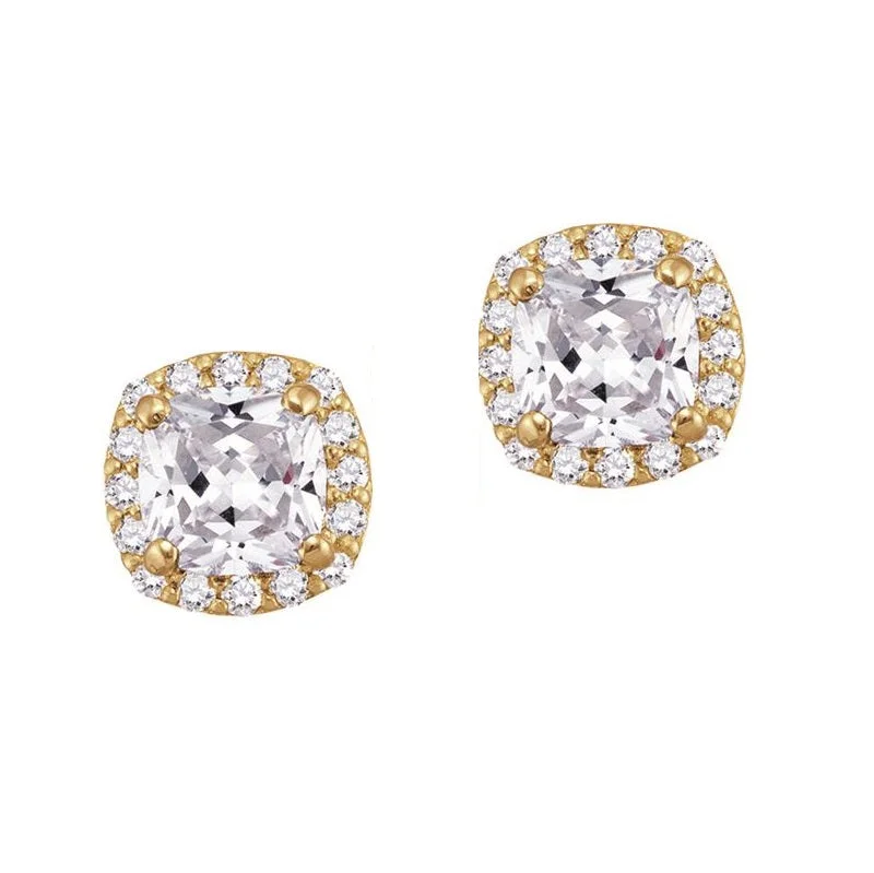 Limited-Time Offer On Elegant Jewelry Pieces 5MM Cushion White Topaz and White Sapphire Birthstone Halo Stud Earrings in 10KT Yellow Gold