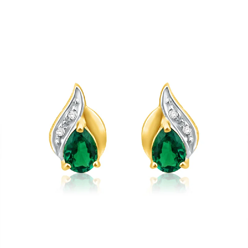 Huge Savings On Timeless Jewelry Collections 9ct Alluring Yellow Gold Created Emerald + Diamond Stud Earrings