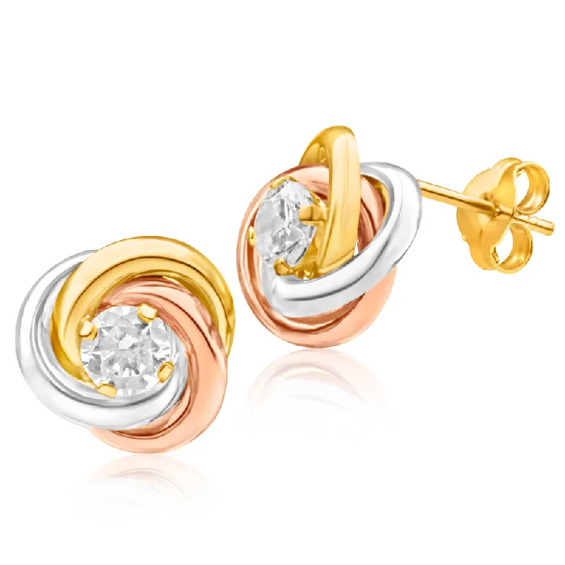 Timeless Elegance Now At Special Discounts 9ct Gold 3 Tone 4mm Cubic Zirconia Knot Stud Earrings