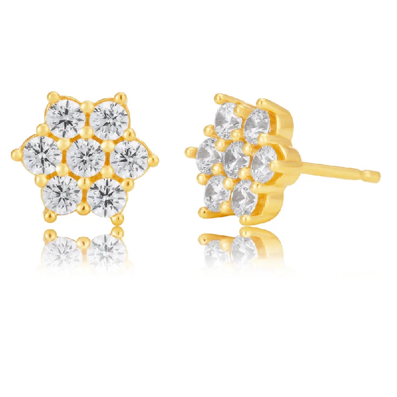 Breathtaking Jewelry, Breathtaking Prices 9ct Gold Filled Cubic Zirconia Flower Shape Stud Earrings