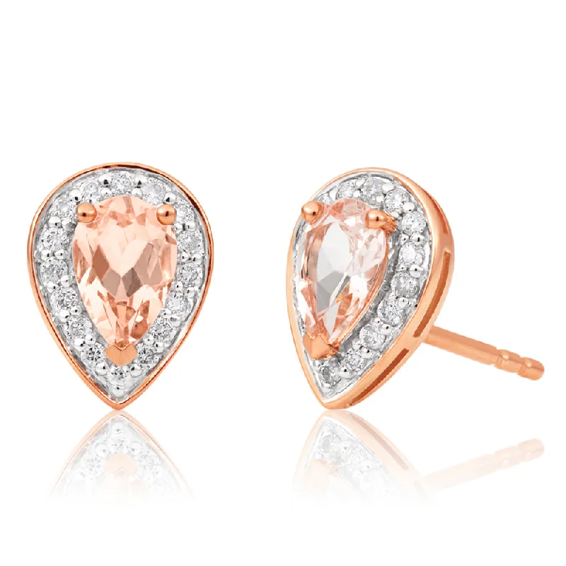 Discover Unique Jewelry With Special Limited-Time Offers 9ct Rose Gold 6x4mm Pear Morganite and 0.15ct Diamond Stud Earrings