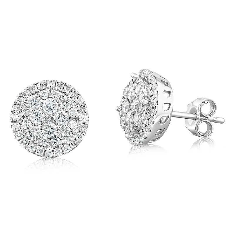 Exclusive Online Jewelry Sale – Don't Wait 9ct White Gold 1 Carat Diamond Halo Stud Earrings