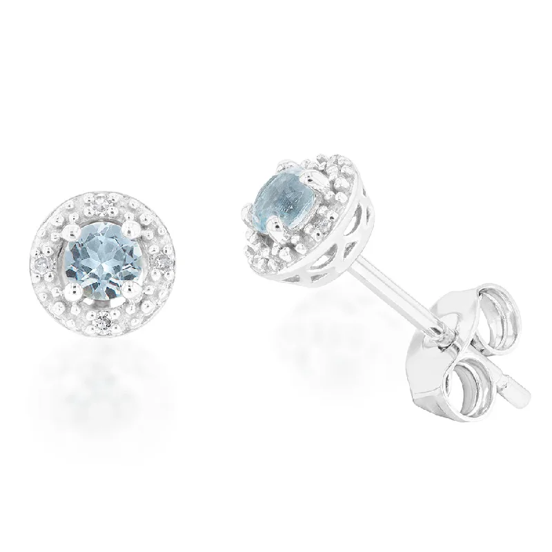 Celebrate With Sparkle – Jewelry Sale Now Live 9ct White Gold 3mm Aquamarine and Diamond Halo Stud Earrings