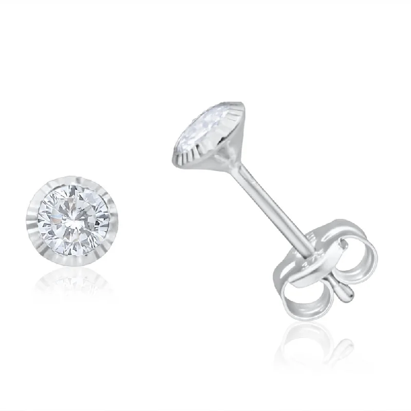 Elegant Jewelry, Exclusive Prices – Shop Now 9ct White Gold 4mm Cubic Zirconia Dicut Bezel Set Stud Earrings