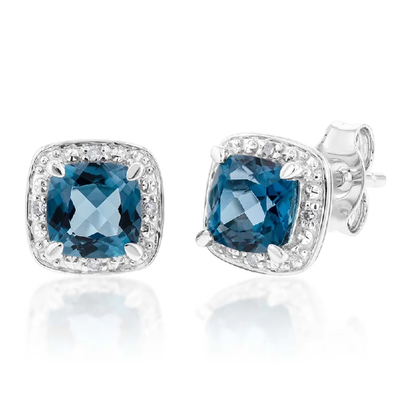 Bold And Beautiful Jewelry Now At Irresistible Prices 9ct White Gold 5mm 1.40ct London Blue Topaz and Diamond Stud Earrings