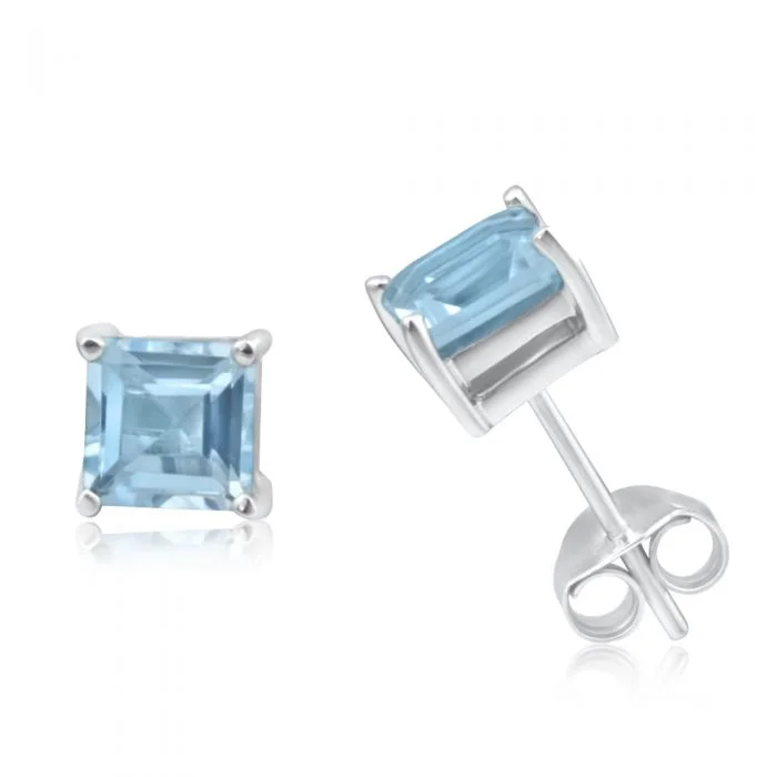 Bestselling Jewelry At Special Promotional Rates 9ct White Gold 5mm Princess Cut Blue Topaz Stud Earrings