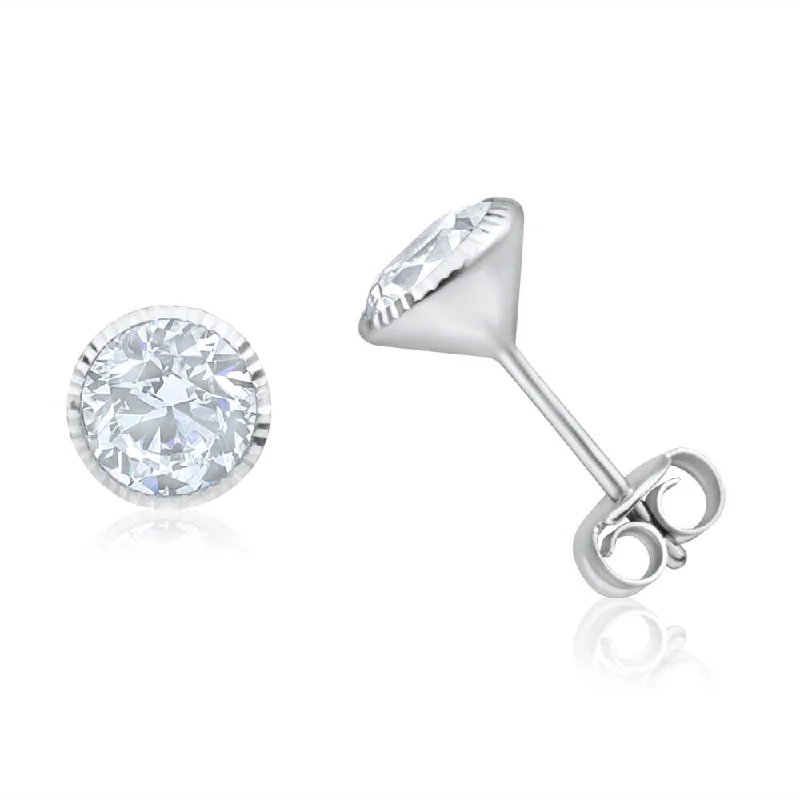 Big Discounts On Elegant Jewelry Collections 9ct White Gold 6mm Cubic Zirconia Stud Earrings