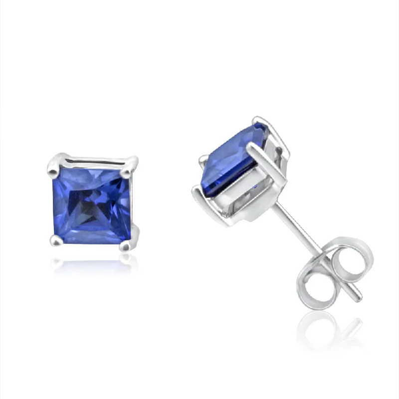 Affordable Luxury Jewelry For Every Occasion 9ct White Gold Created Sapphire Princess Cut 5mm Stud Earrings