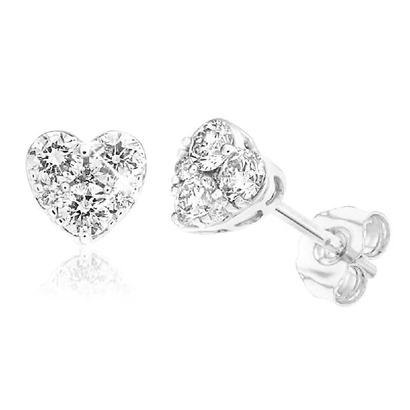 Limited-Stock Jewelry Clearance – Grab Your Favorites Now 9ct White Gold Luxurious 1/2 Carat Diamond Heart Stud Earrings