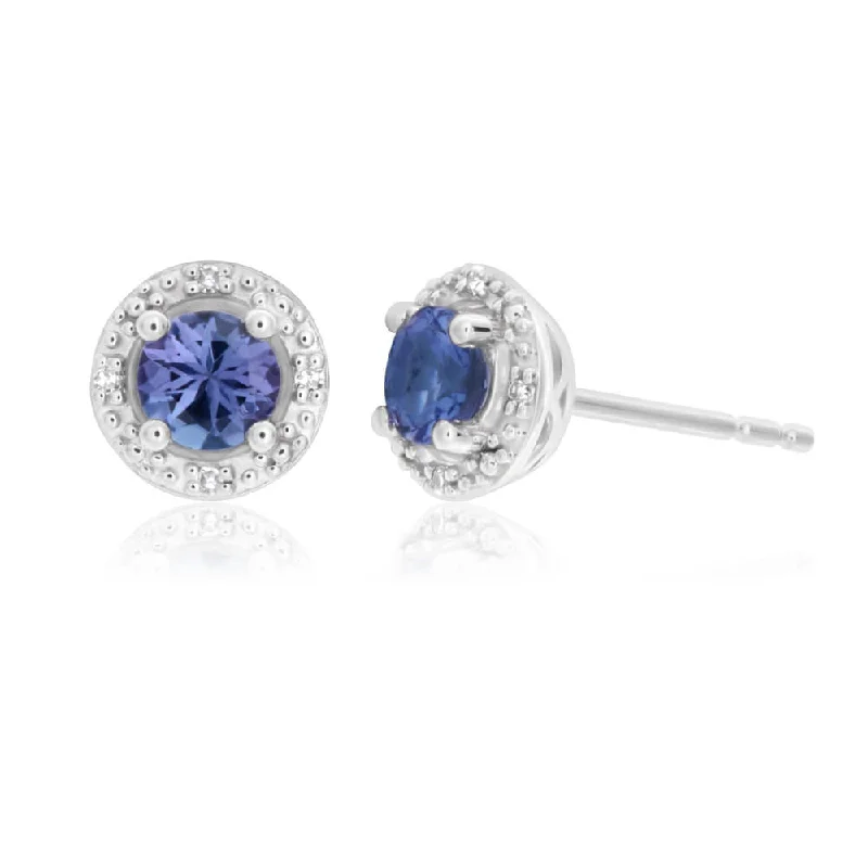 Handcrafted Beauty At Affordable Prices 9ct White Gold Tanzanite and Diamond Stud Earrings