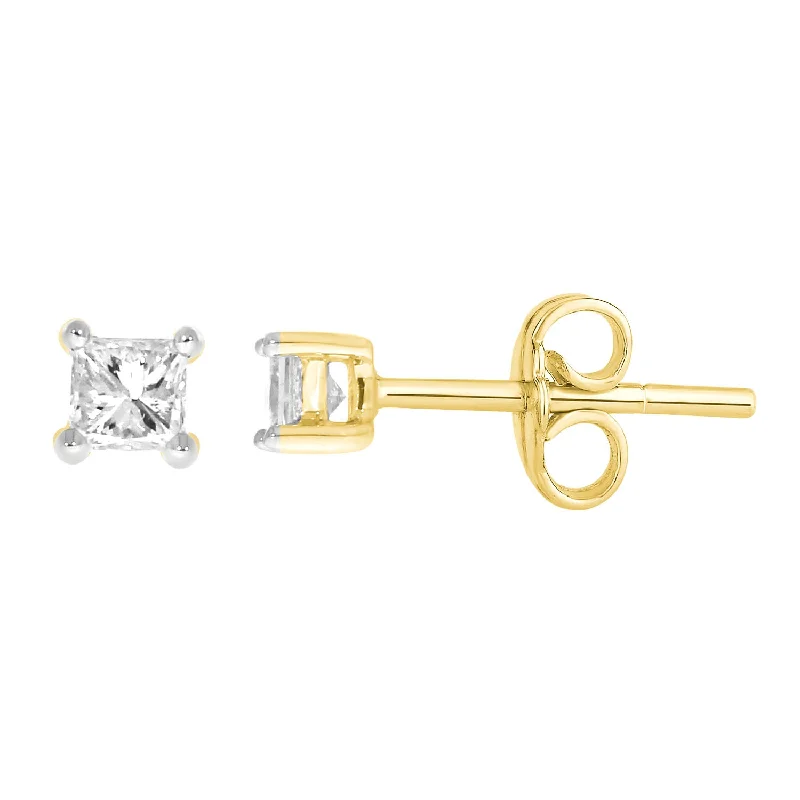 Handcrafted Beauty At Affordable Prices 9ct Yellow Gold  0.15 Carat Princess Diamond Stud Earrings