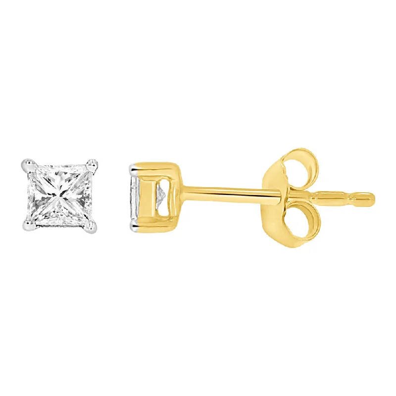 Exclusive Gemstone Jewelry At Special Prices 9ct Yellow Gold 1/5 Carat Princess Diamond Stud Earrings