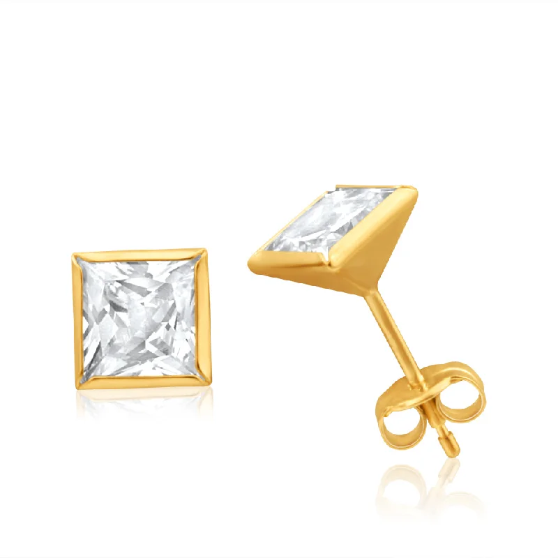 Jewelry Sale – Exclusive Styles At Lower Prices 9ct Yellow Gold 6mm Princess Cut Cubic Zirconia Stud Earrings