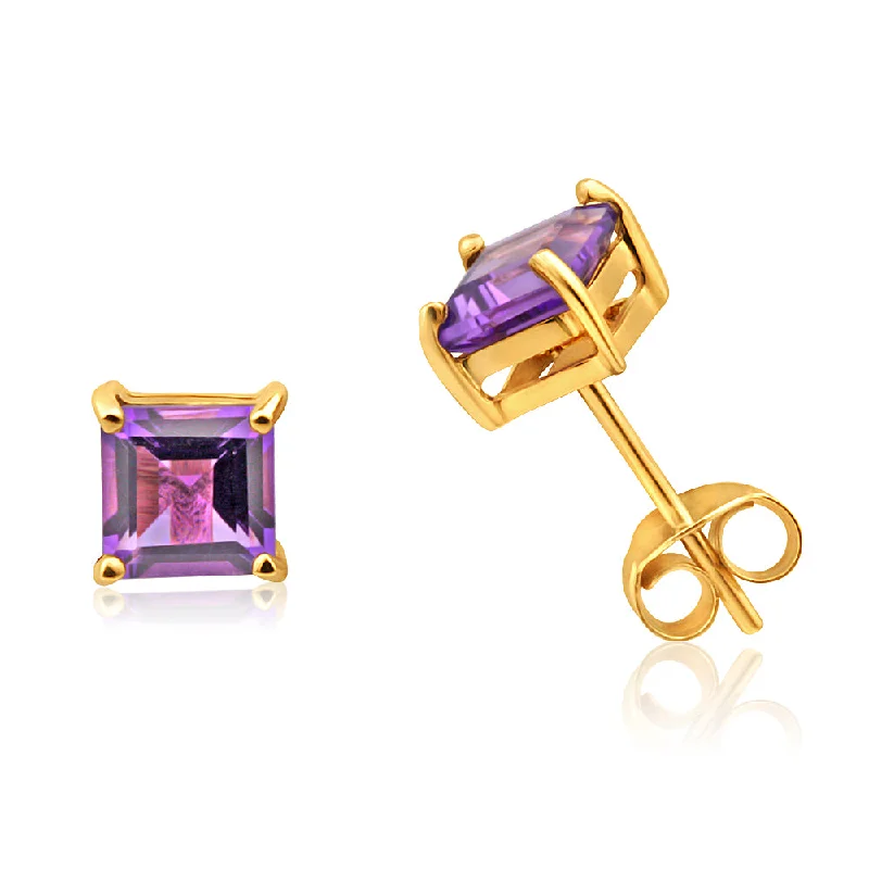 Shop Fine Jewelry With Amazing Deals 9ct Yellow Gold Amethyst Princess Cut 5mm Stud Earrings