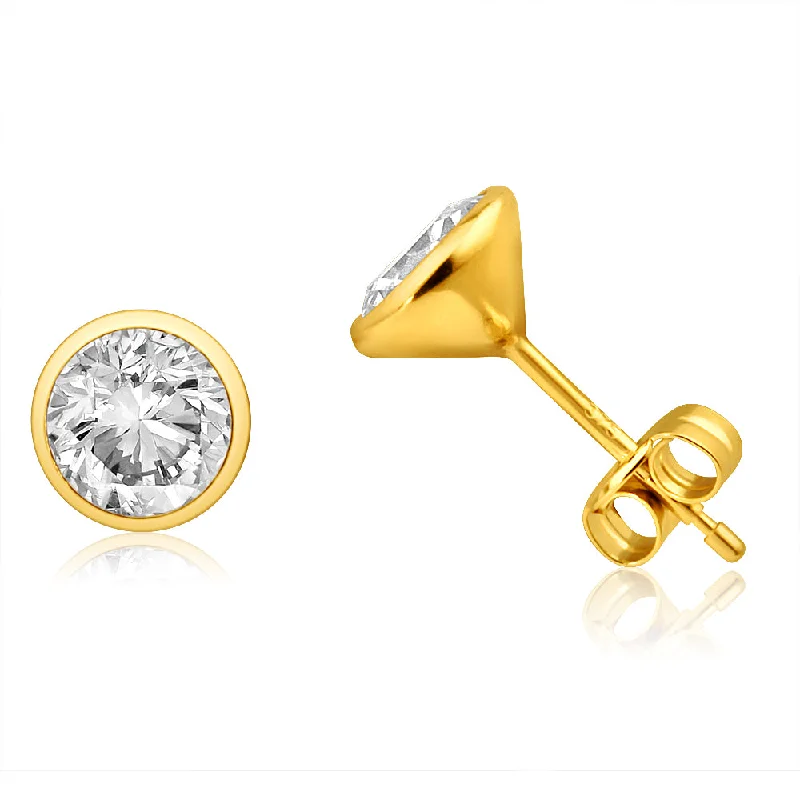 Shop Jewelry That Shines Without The High Price 9ct Yellow Gold Bezel Set 6mm Cubic Zirconia Stud Earrings