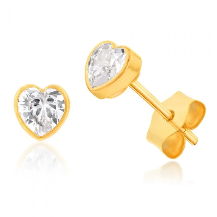 Flash Deals On Fine Jewelry – Shop Before It's Gone 9ct Yellow Gold Bezel Set Heart Shape Cubic Zirconia Stud Earrings