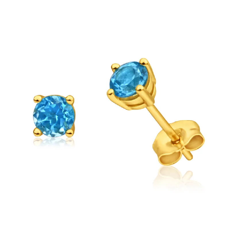 Buy More, Save More On Stunning Jewelry Pieces 9ct Yellow Gold Blue Topaz 4mm Stud Earrings