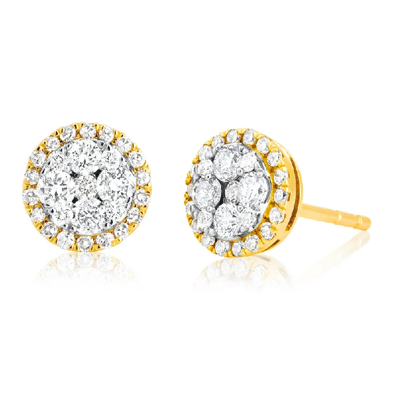 Personalized Jewelry Sale – Unique Gifts At Low Prices 9ct Yellow Gold Cluster 1/2 Carat Diamond Stud Earrings