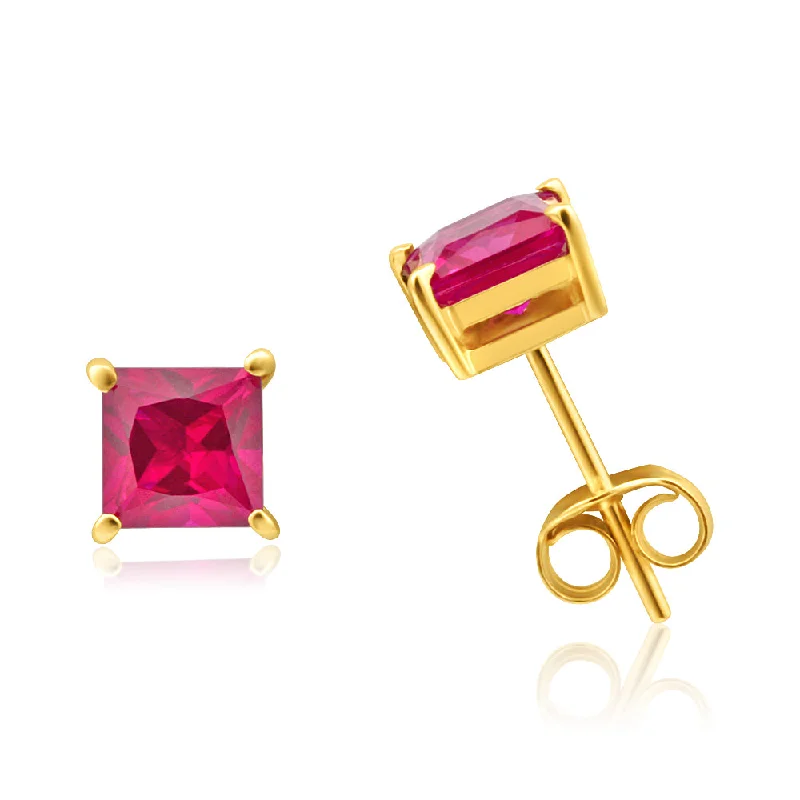 Unmissable Jewelry Clearance – Final Reductions 9ct Yellow Gold Created Ruby 5mm Princess Cut Stud Earrings