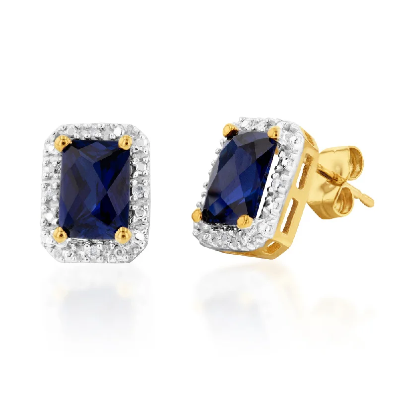 Premium Jewelry, Premium Discounts – Act Fast 9ct Yellow Gold Created Sapphire and Diamond Stud Earrings