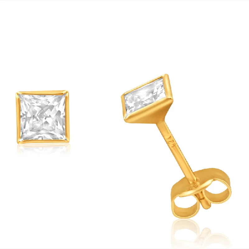 The Perfect Jewelry Piece At The Perfect Price 9ct Yellow Gold Cubic Zirconia 4mm Princess Cut Stud Earrings