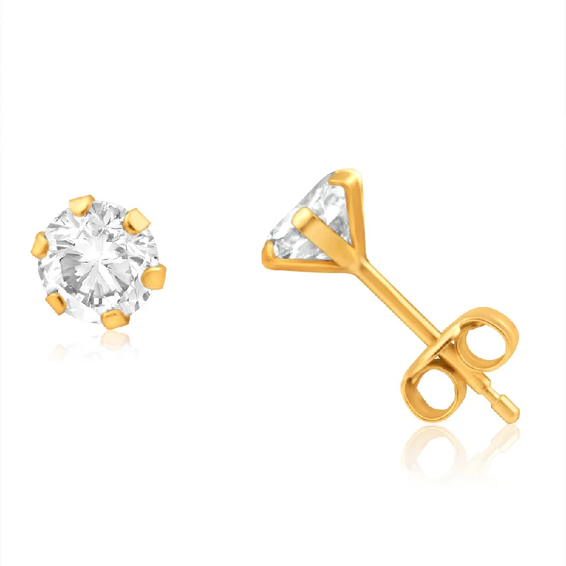 Luxury Meets Affordability – Jewelry Sale Now Live 9ct Yellow Gold Cubic Zirconia 5mm 6 Claw Stud Earrings