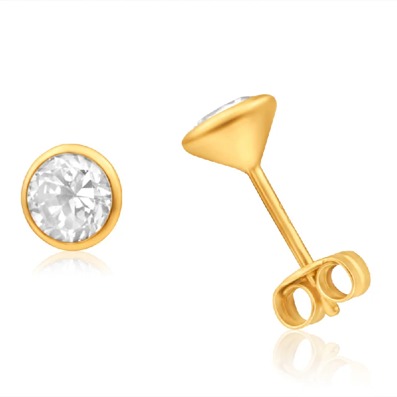 Flash Sale On Stunning Jewelry – Don't Miss Out 9ct Yellow Gold Cubic Zirconia 5mm Bezel Set Stud Earrings