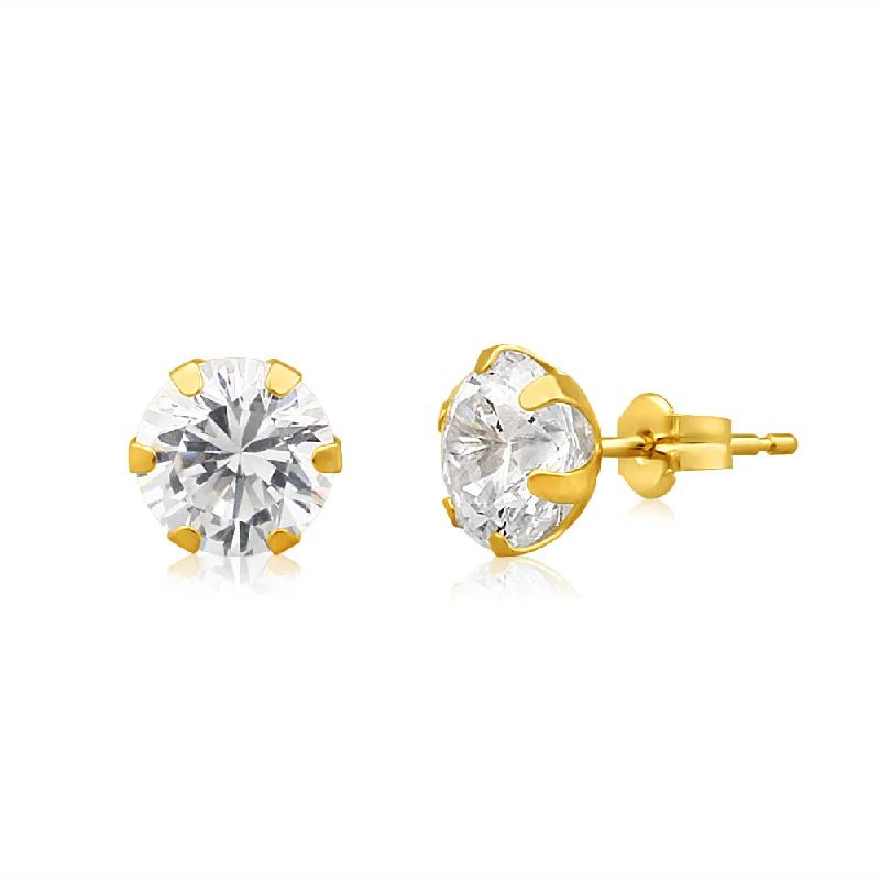 Stunning Jewelry At A Fraction Of The Price 9ct Yellow Gold Cubic Zirconia 7mm 6 Claw Stud Earrings