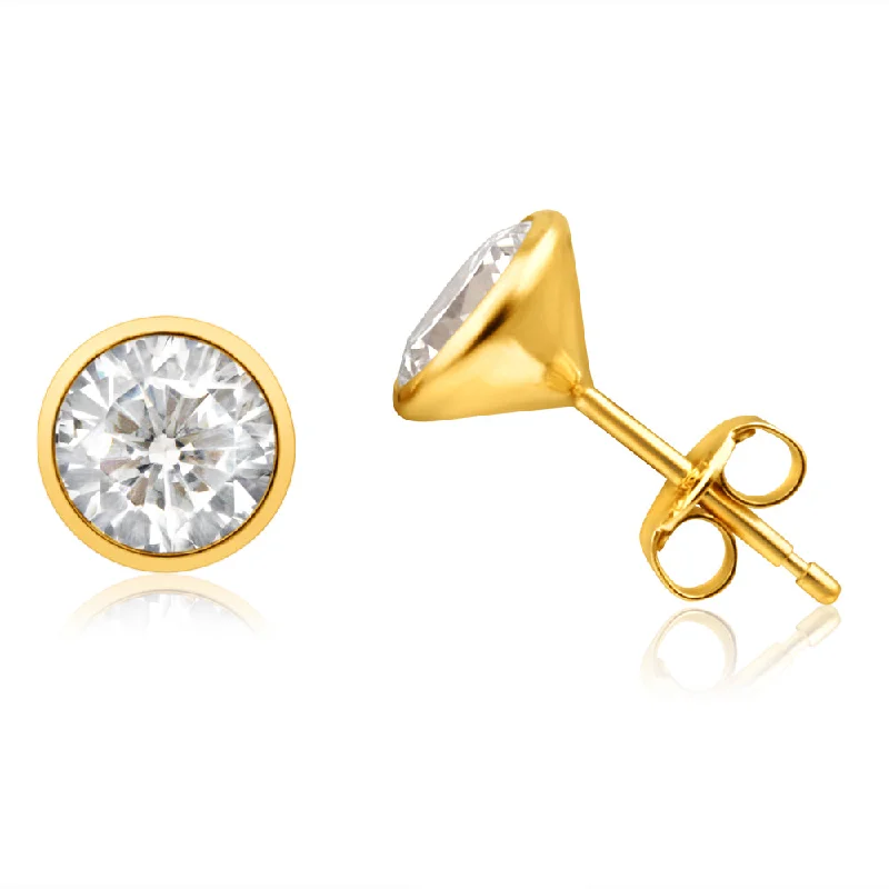 The Biggest Jewelry Sale Of The Year Is Here 9ct Yellow Gold Cubic Zirconia 7mm Bezel Set Stud Earrings