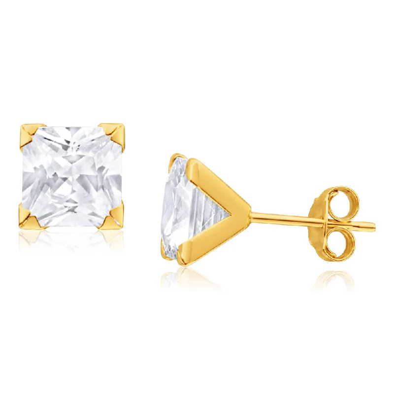 Affordable Luxury Jewelry For Every Occasion 9ct Yellow Gold Cubic Zirconia 7mm Princess Cut Stud Earrings