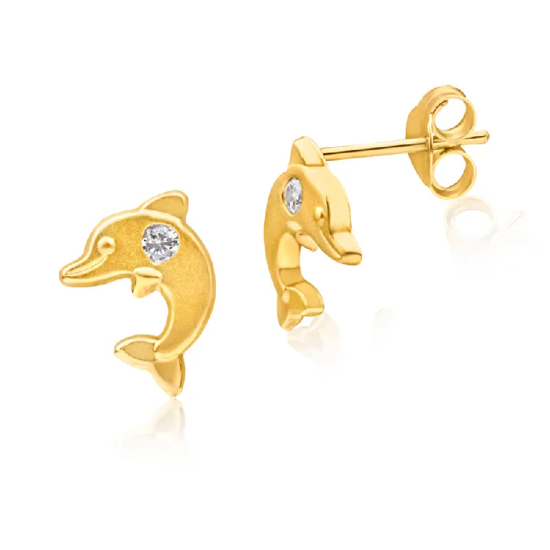 Shop Modern Jewelry Collections With Exclusive Discounts 9ct Yellow Gold Cubic Zirconia Dolphin Stud Earrings