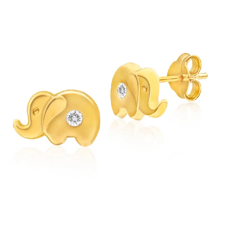 Fashion-Forward Geometric Jewelry For Contemporary Style 9ct Yellow Gold Cubic Zirconia Elephant Stud Earrings