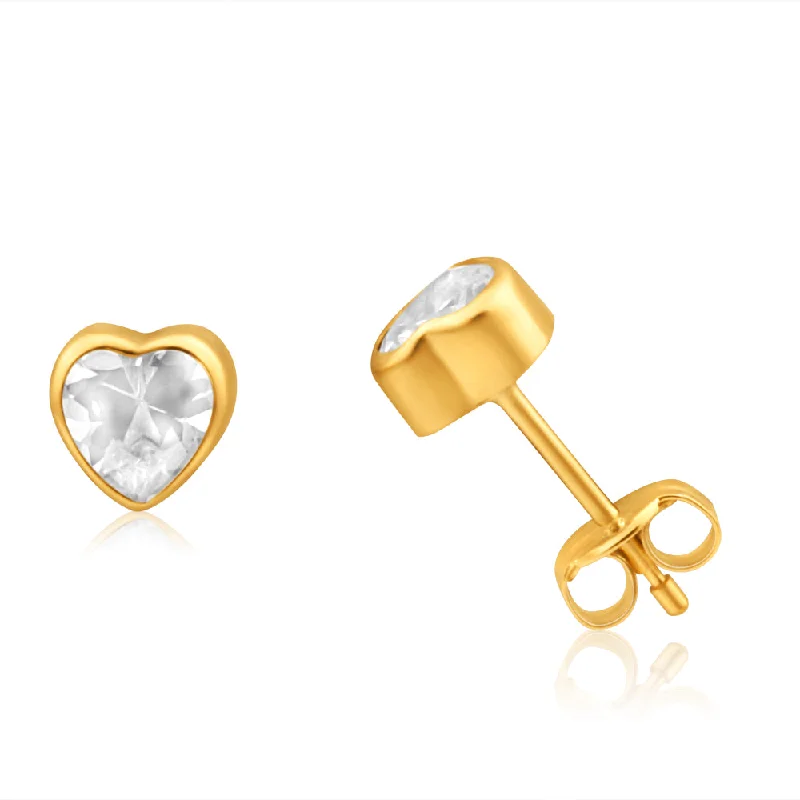 Romantic Heart-Shaped Jewelry For Special Gifts 9ct Yellow Gold Cubic Zirconia Heart Shaped 5mm Stud Earrings