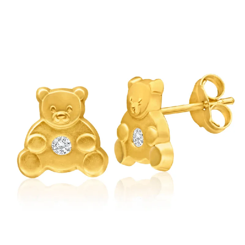 Final Call For Exquisite Jewelry At Reduced Rates 9ct Yellow Gold Cubic Zirconia Teddy Bear Stud Earrings