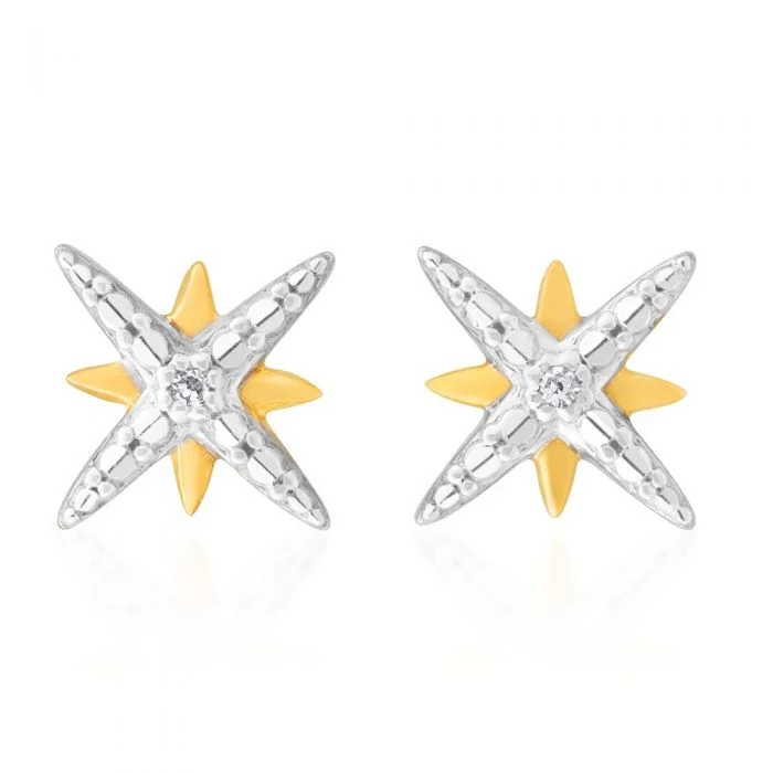 Elegant Rose Gold Jewelry For A Stylish Touch 9ct Yellow Gold Diamond Starburst Stud Earrings with 2 Brilliant Diamonds