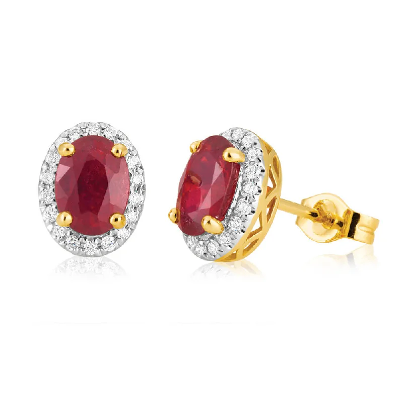 Don't Miss Out On Jaw-Dropping Jewelry Discounts 9ct Yellow Gold Natural Enhanced/Treated Ruby and Diamond Stud Earrings