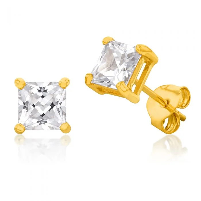 Special Sale On Handcrafted Jewelry – Shop Today 9ct Yellow Gold Princess Cut Cubic Zirconia 5mm Stud Earrings