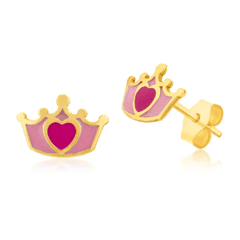 Fashion-Forward Jewelry At Incredible Prices 9ct Yellow Gold Red Heart On Crown Stud Earrings