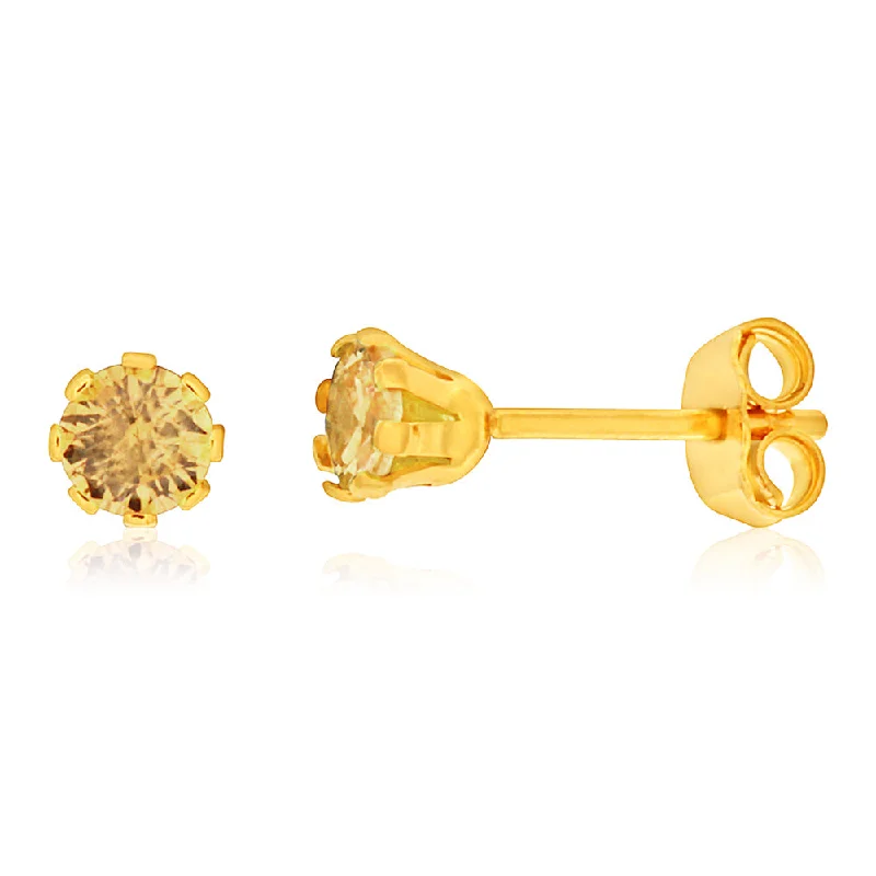 Shop Dazzling Jewelry At The Best Prices 9ct Yellow Gold Silver Filled Cubic Zirconia Champ 4mm Stud Earrings