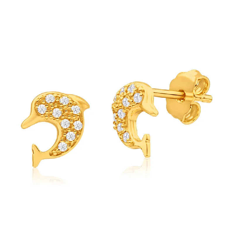 Unique Jewelry For Less – Shop The Sale Now 9ct Yellow Gold Silver Filled Cubic Zirconia Dolphin Stud Earrings