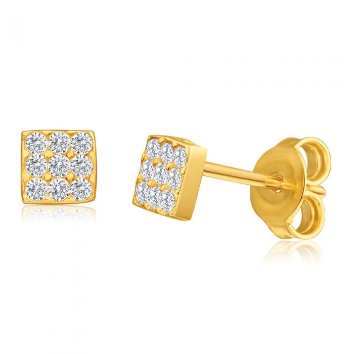 Grab Stylish Jewelry Before The Sale Ends 9ct Yellow Gold Silver Filled Cubic Zirconia Square Shape Stud Earrings