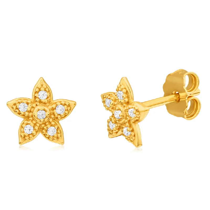 Shop Stylish Jewelry Now And Save Big 9ct Yellow Gold Silver Filled Cubic Zirconia Star Stud Earrings