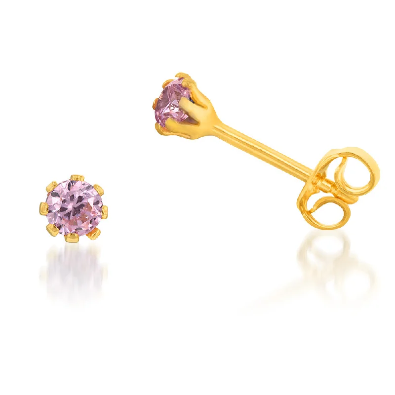 Handcrafted Jewelry Sale – Unique Designs At Low Prices 9ct Yellow Gold Silverfilled Pink 3.2mm Cubic Zirconia Stud Earrings