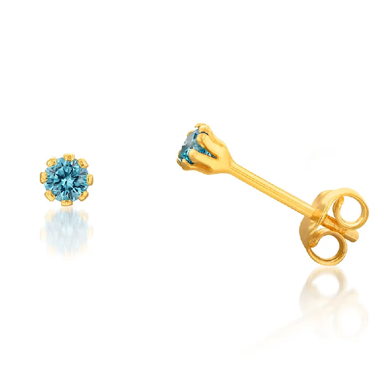 Handcrafted Jewelry Sale – Unique Designs At Low Prices 9ct Yellow Gold Silverfilled Sea Blue 3.2mm Cubic Zirconia Stud Earrings