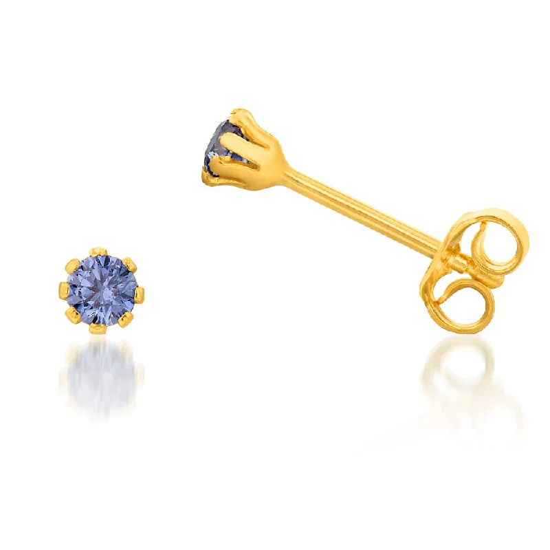 Classic And Modern Jewelry Styles On Sale 9ct Yellow Gold Silverfilled Tanzenite 3.2mm Cubic Zirconia Stud Earrings