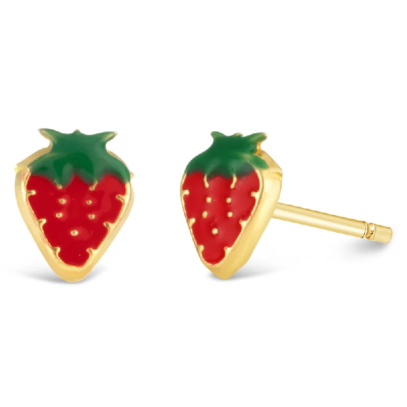 Glamorous Jewelry, Glamorous Deals – Shop Now 9ct Yellow Gold Strawberry Enamel Stud Earrings