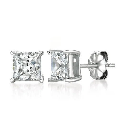 Special Offers On Handcrafted And Designer Jewelry Crislu Platinum Plated Sterling Silver Princess Cut Cubic Zirconia Stud Earrings