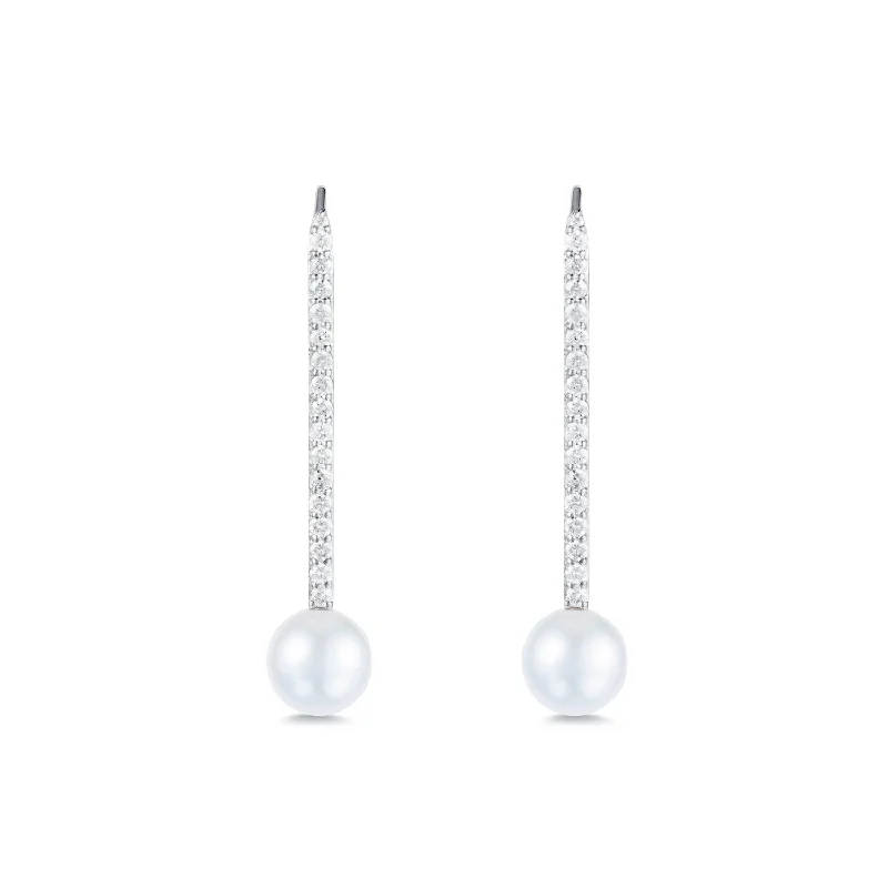 Diamond Pearl Stick Earrings