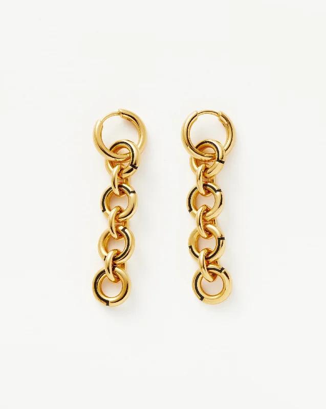 Enamel Byline Link Drop Hoop Earrings | 18ct Gold Plated